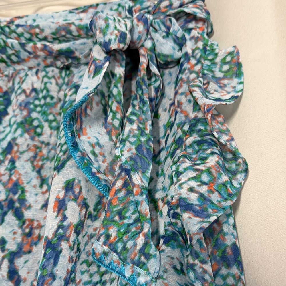 Ramy Brook Blue Multi Snake Print Faux Wrap Ruffle Swim Cover Up Maxi Skirt S - Picture 5 of 9